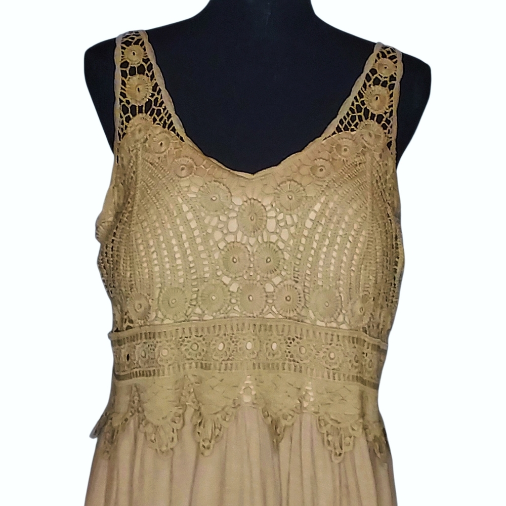 JGEE Women 2X Crochet Cottagecore Boho Fully Lined Maxi Dress - Picture 3 of 8